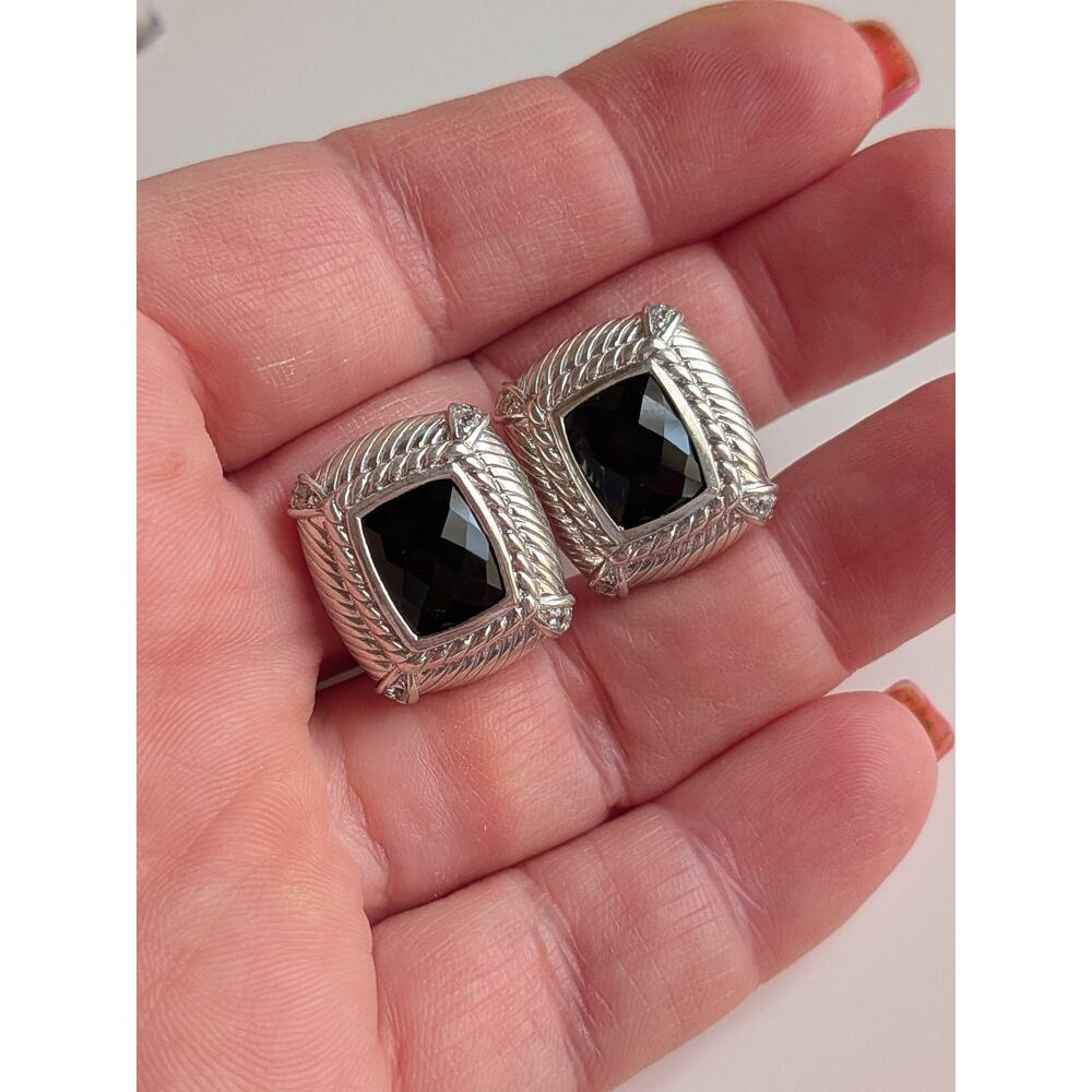 Judith Ripka Black Onyx Square Earrings in Sterling Silver 925 - Picture 8 of 8